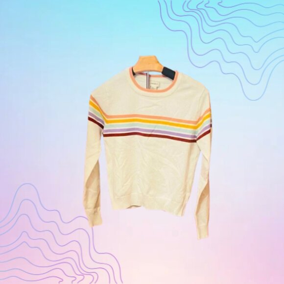 FOREVER 21 Cream Rainbow Stripe Long Sleeve Sweater - Picture 1 of 3